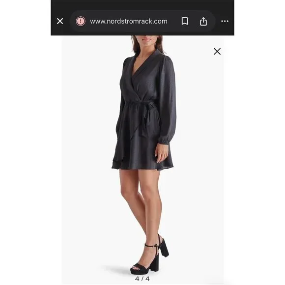 Steve Madden Women's L Black Shiny Leopard Faux Wrap Dress Knee Length - Picture 4 of 13